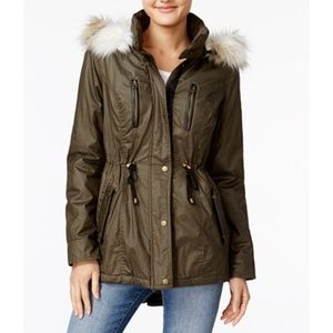 AMERICAN RAG OLIVE FUR HOODED PARKA COAT Juniors